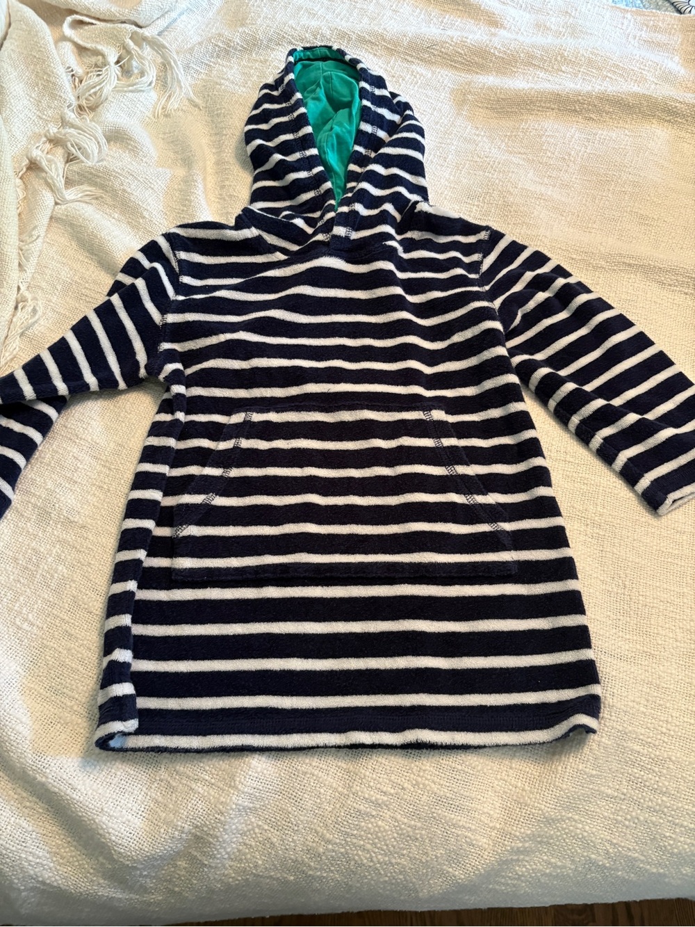 Mini Boden Kids Striped Hooded Beach/Pool Pullover - Navy & White size 3-4